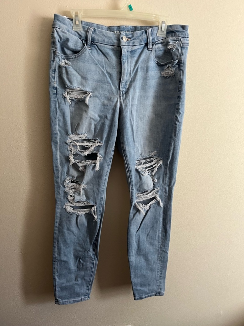 Light Blue Distressed Curvy High Rise Jeggings